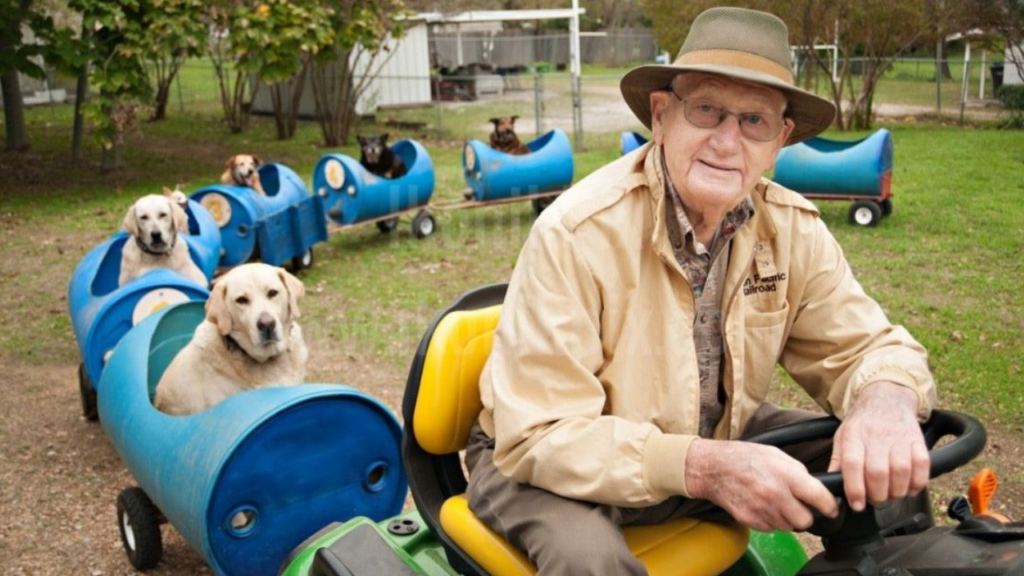 Homem de 80 anos constrói trem para andar com cães de rua e encontrar lares para eles