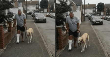 Homem de muletas gastou dinheiro em exames para seu cachorro ‘manco’ e descobriu que ele apenas o imitava
